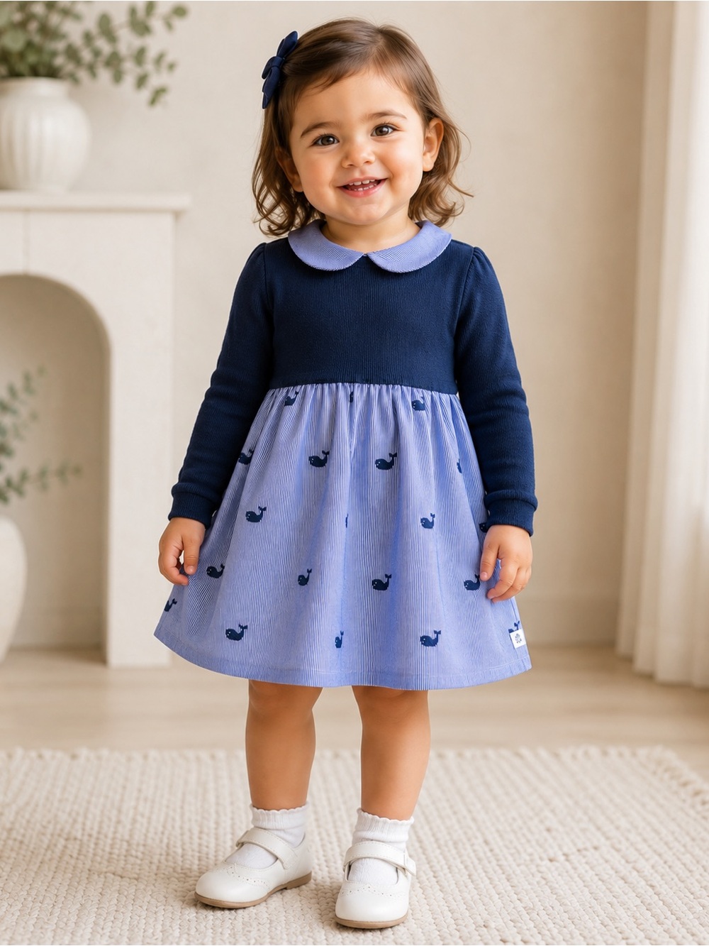 Viverano Organics Whale Embroidered Dress 18-24M NWT Organic Cotton Navy Blue